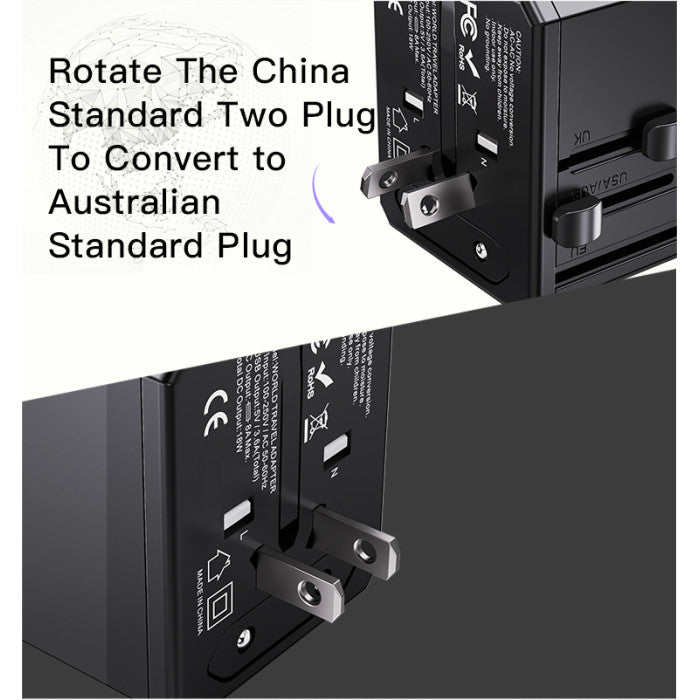 YESIDO MC10 - Universal Travel Adapter with 3 USB Ports & Wireless Charger