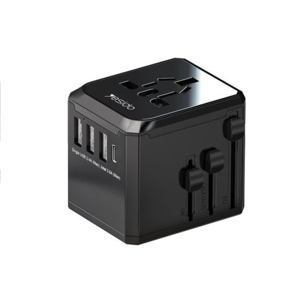 YESIDO MC10 - Universal Travel Adapter with 3 USB Ports & Wireless Charger