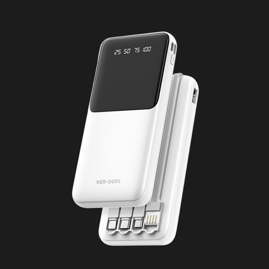 VEN-DENS VD-PB045 - 10,000mAh Power Bank with Built-in Cables & LED Display