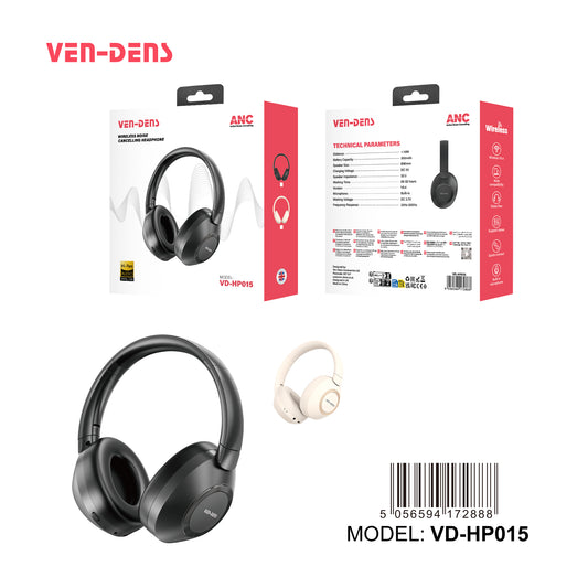 VEN-DENS VD-HP015 - Wireless ANC Noise Cancelling Headphones (Black • Beige)